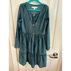 Biscotti Dress Teal Blue Corduroy Tiered Button Front Long Sleeve Kids 7